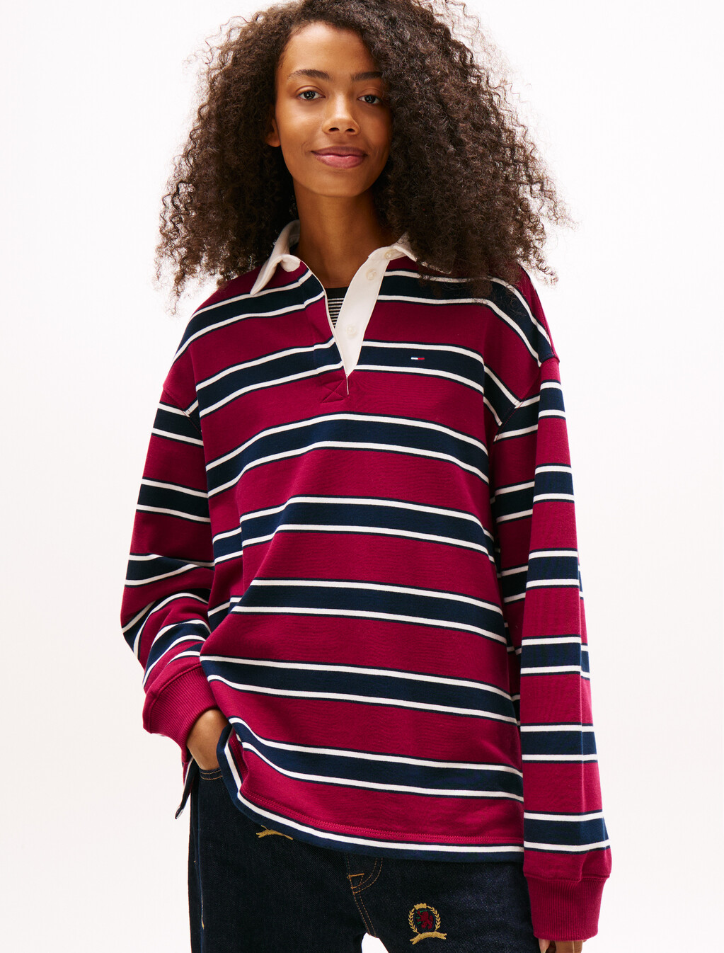 Relaxed Stripe Rugby Shirt, Lavish Cerise / Multi Stripe, hi-res