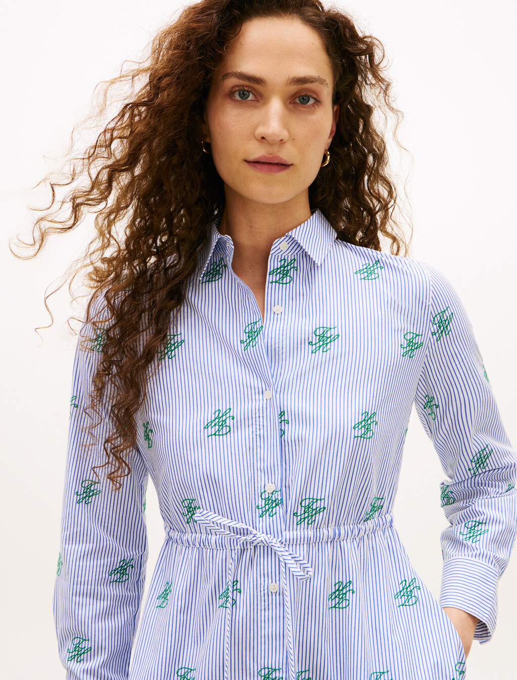 Asia Fit Long Sleeve Shirt Dress, Script Ithaca Blue Spell, hi-res