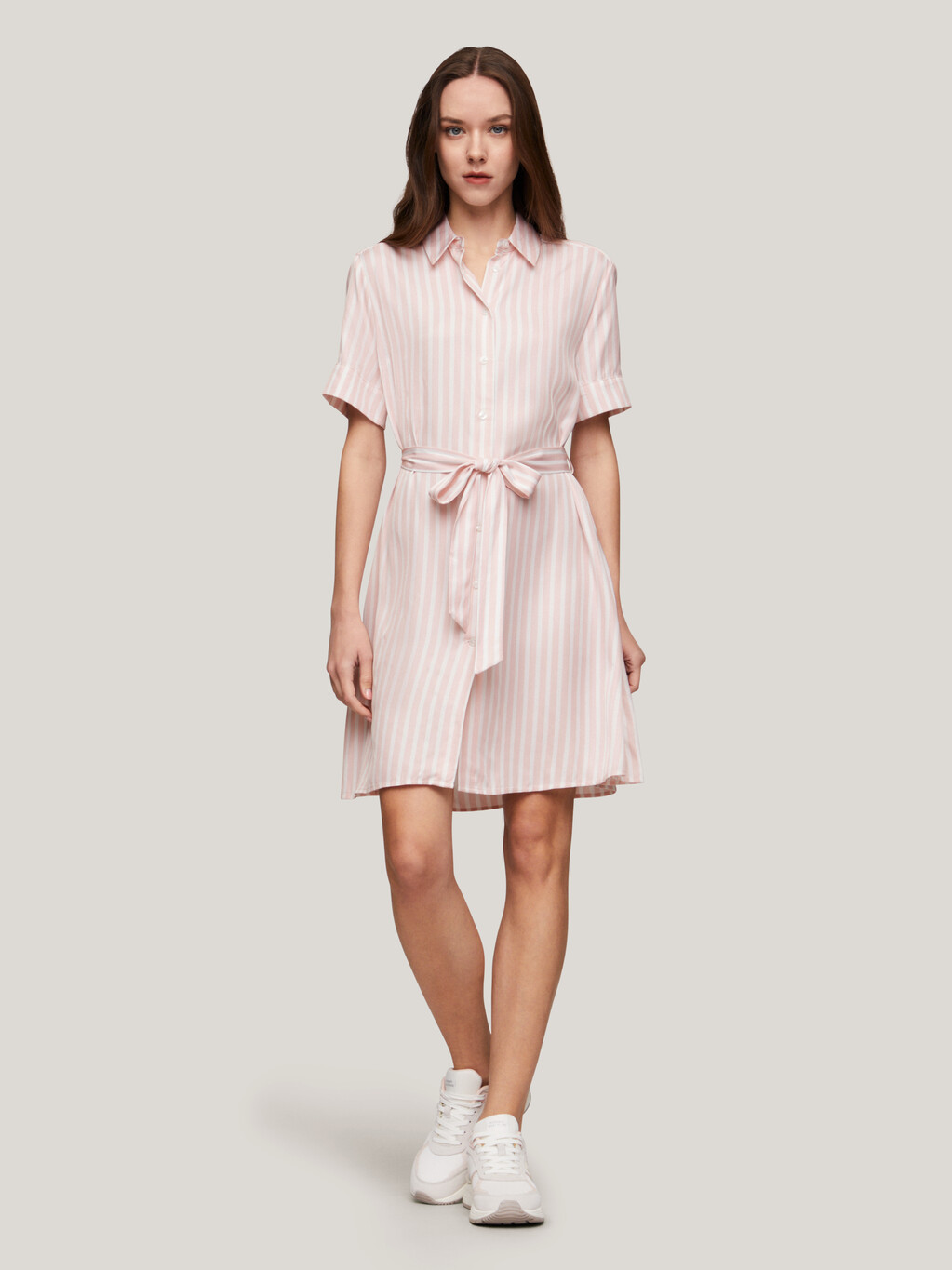 Belted Mini Shirt Dress, Fluid Stp/ Whimsy Pink, hi-res