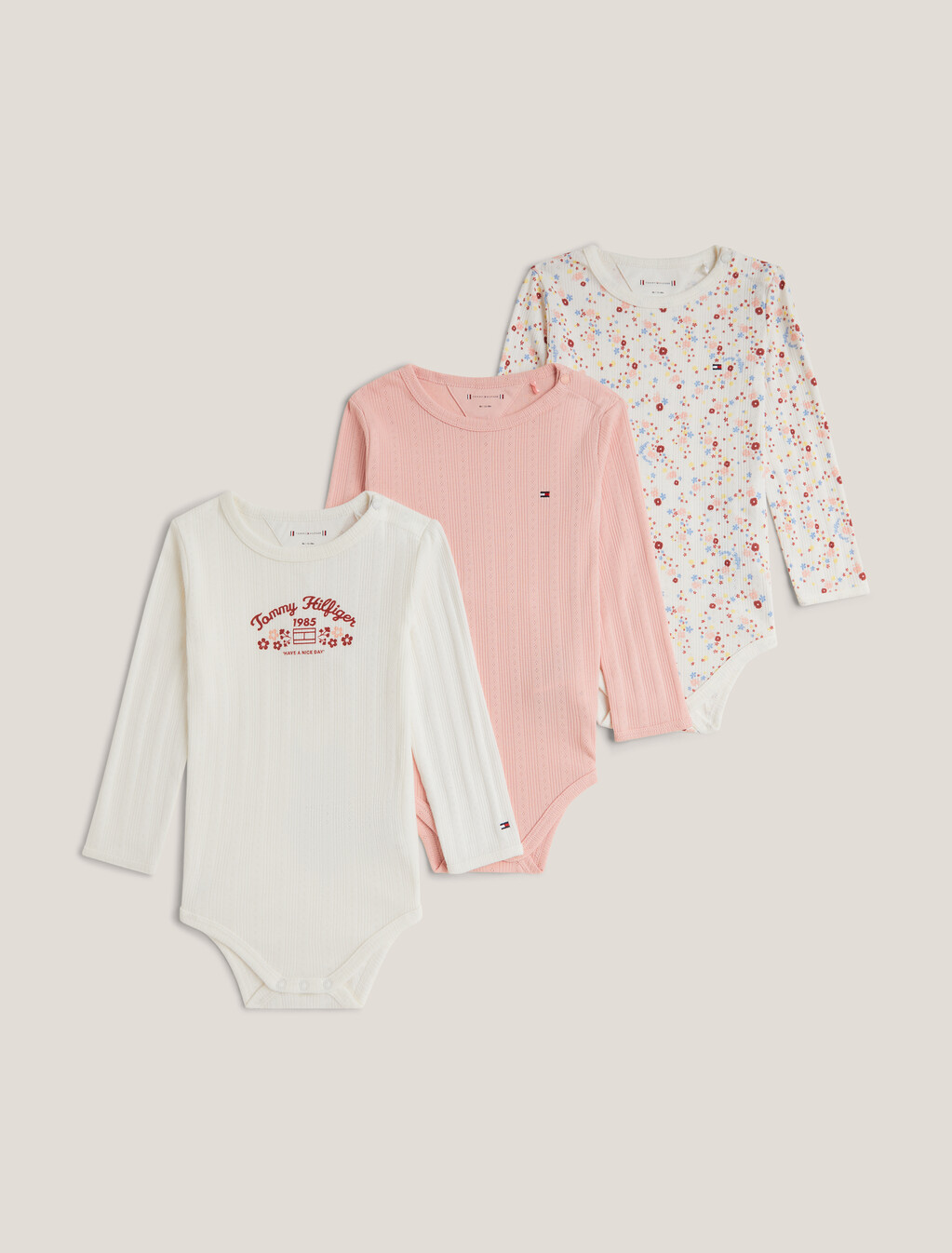 Kids 3 Pack Flower Pointelle Bodysuits, Ancient White Flower Allover, hi-res