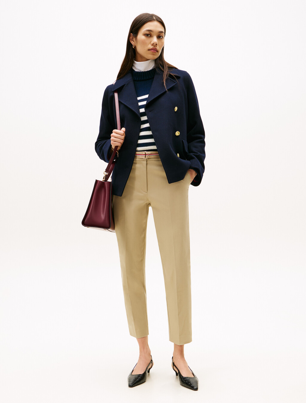 London 版型連腰帶長褲, Beige, hi-res