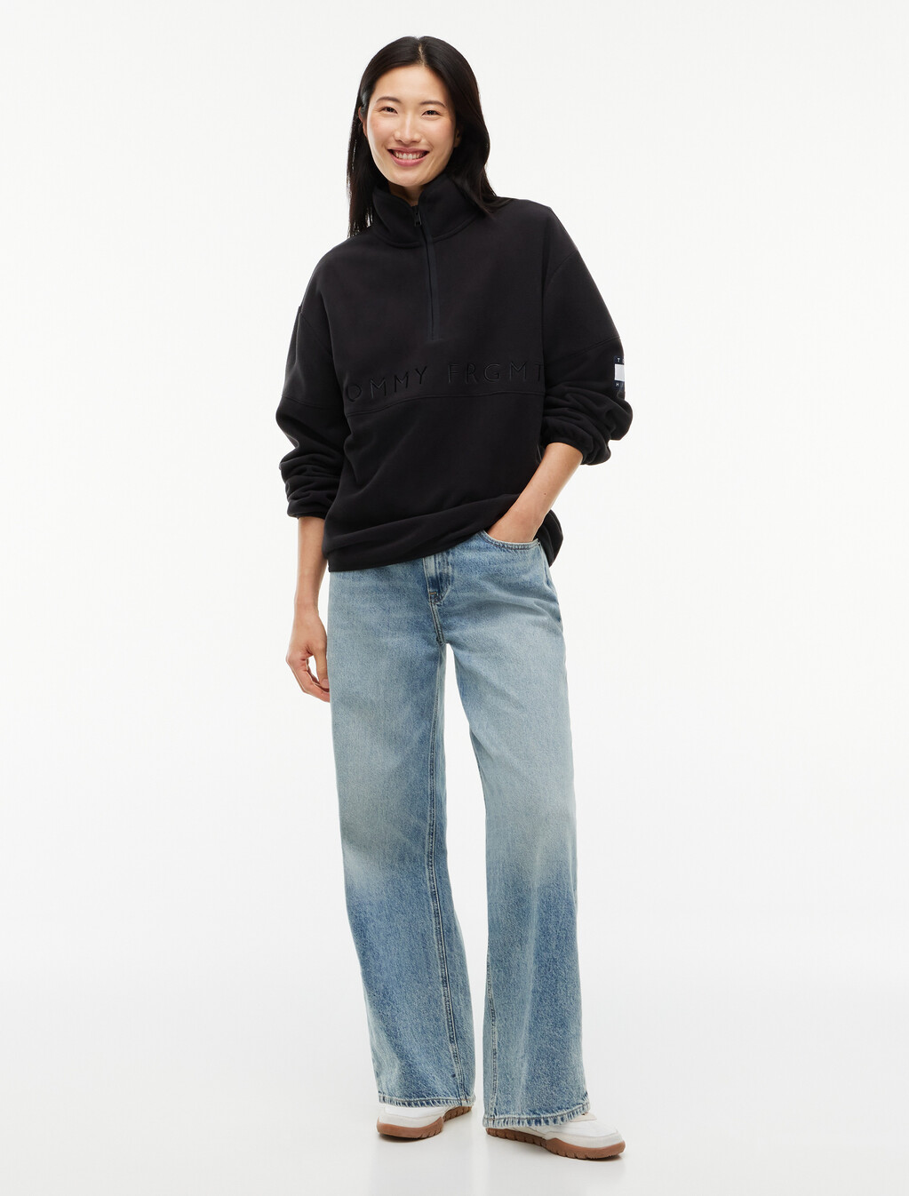 Polar Fleece Quarter-Zip Sweatshirt, Black, hi-res