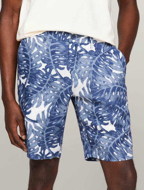 Harlem Tropical Print Skinny Linen Shorts