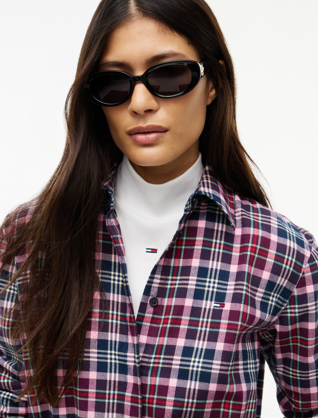 Pleated Mini Shirt Dress, Multi Check, hi-res