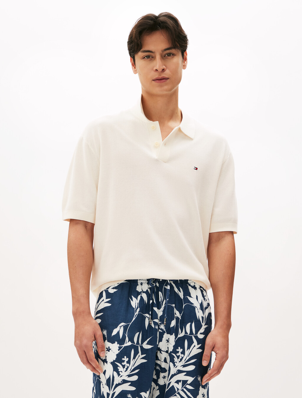 Rice Corn Short Sleeve Polo, Ivory Petal, hi-res