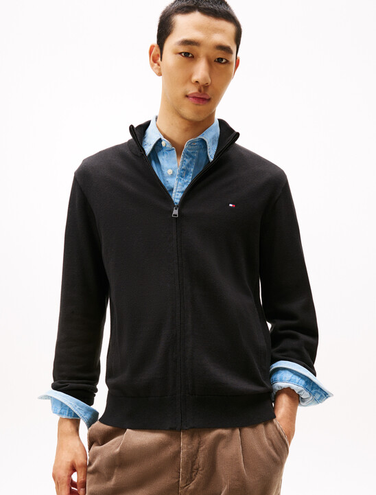 Cotton Silk Cashmere Zip Thru Sweater