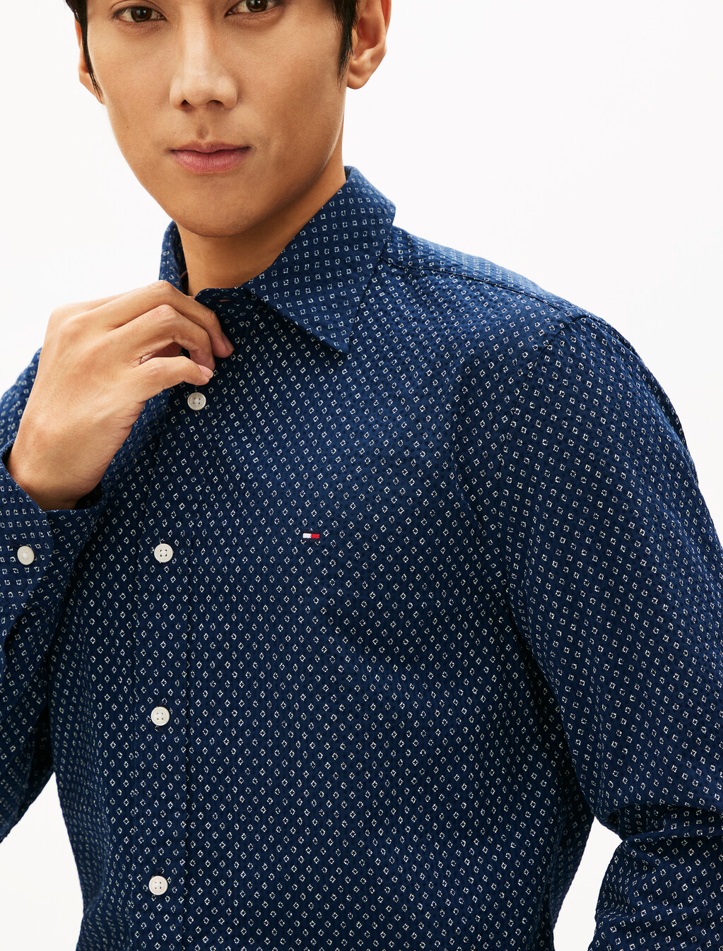 Micro Print Seersucker Shirt, Night Sky, hi-res