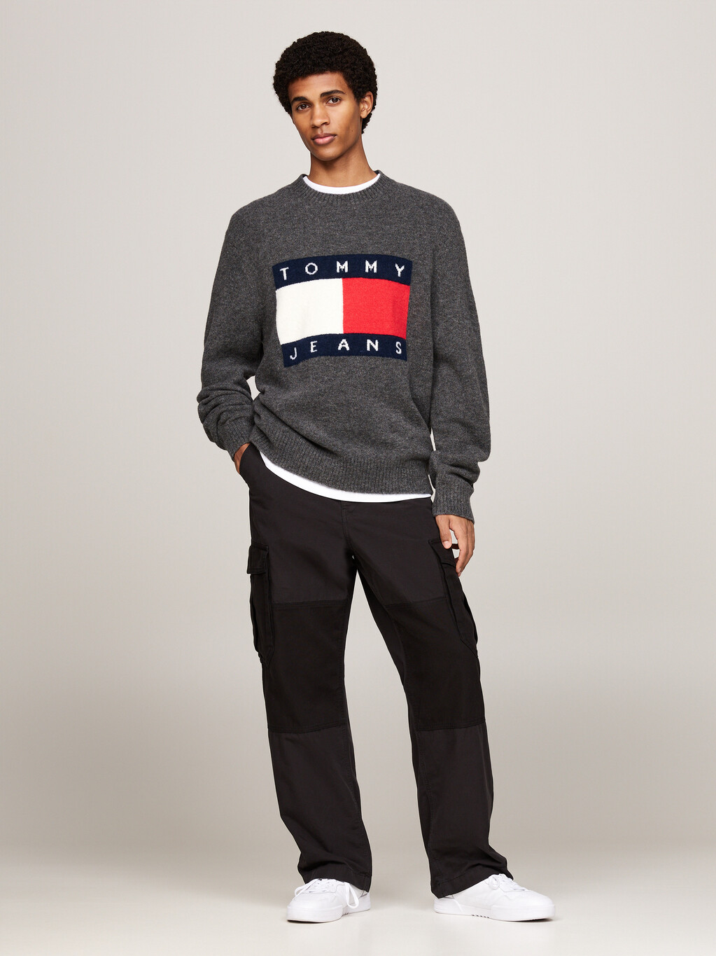 Flag Badge Mélange Jumper With Wool, New Charcoal Melange, hi-res