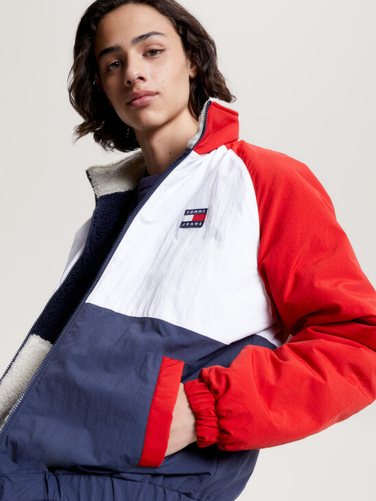 Reversible Colour-Blocked Relaxed Sherpa Jacket