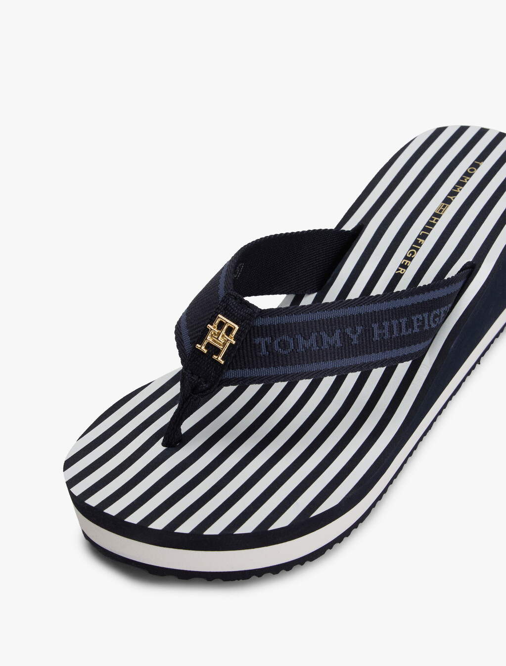 Stripe Logo Webbing Wedge Flip-Flops, Space Blue, hi-res