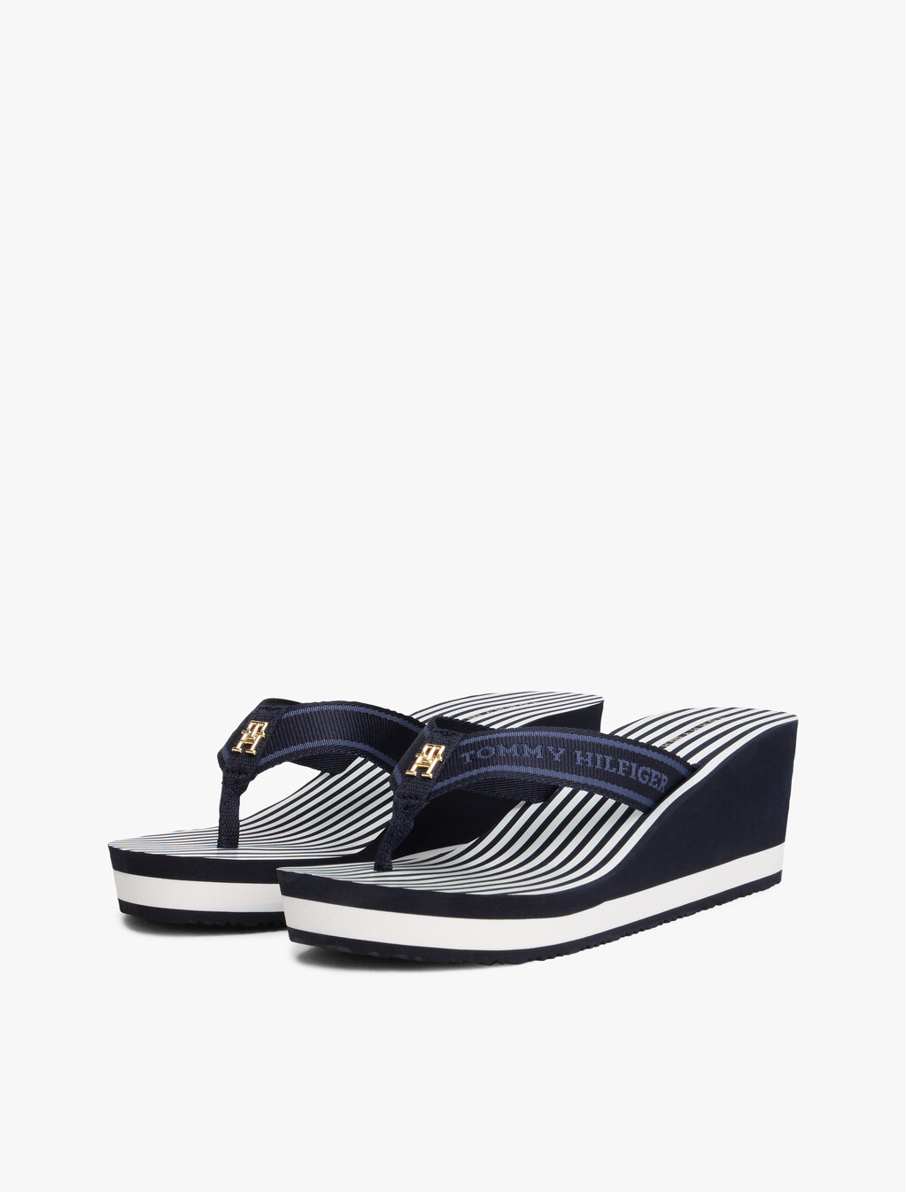 Stripe Logo Webbing Wedge Flip-Flops, Space Blue, hi-res