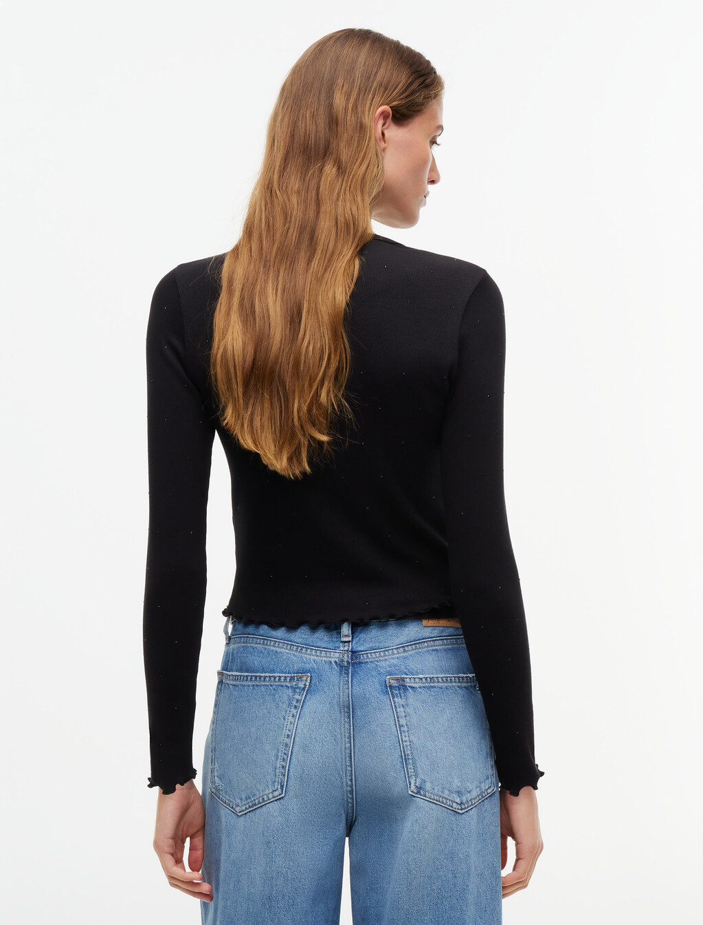 Slim Ribbed Long Sleeve T-Shirt, Black, hi-res