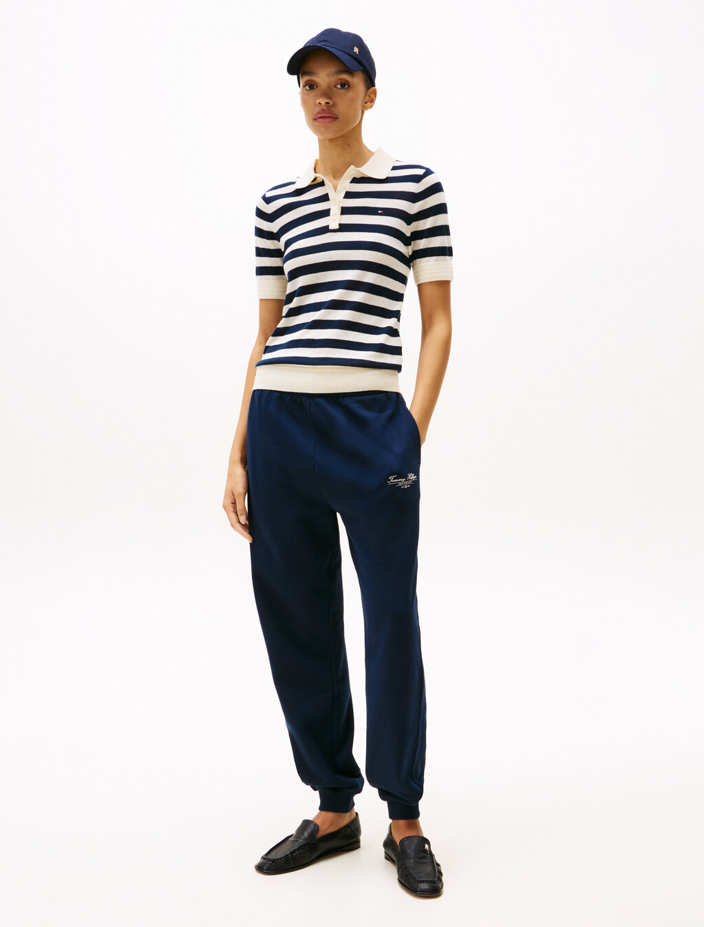 Short Sleeve Polo Collar Jumper, Calico/Dark Night Navy Stp, hi-res
