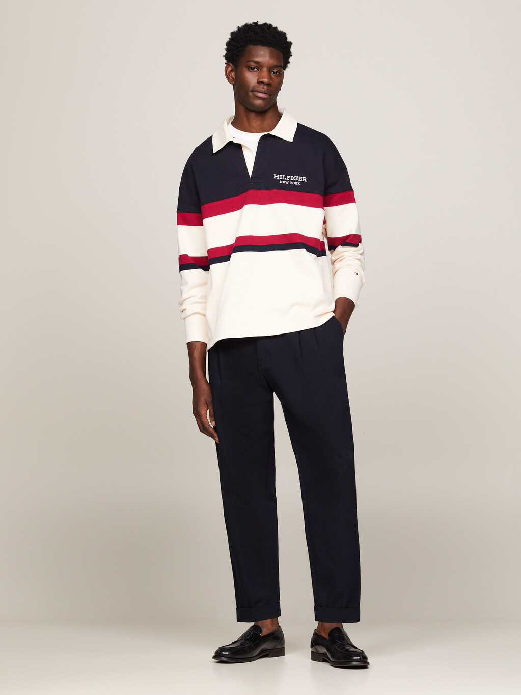Hilfiger Monotype Colour-Blocked Rugby Jumper, Calico, hi-res