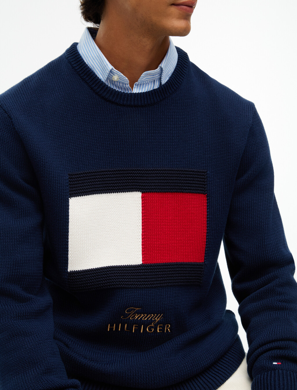 Intarsia Flag Crew Neck Jumper, Carbon Navy, hi-res