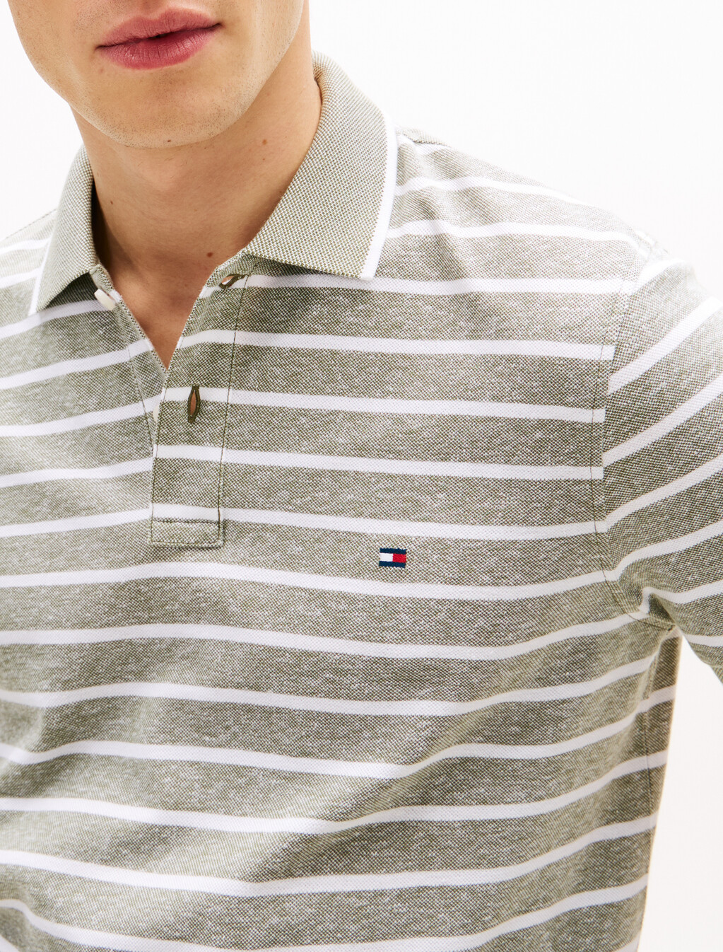 Regular Fit Pique Polo Shirt With Linen, Dark Artichoke / White, hi-res