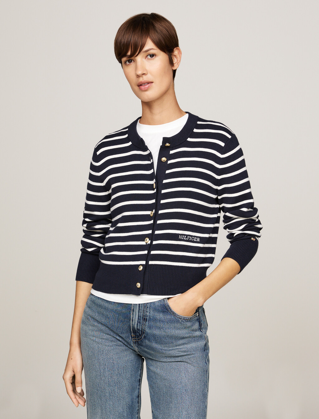 Stripe Slim Cardigan, Breton Stp Ivory Petal/  Dsrt Sky, hi-res