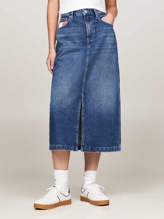 Claire Faded Denim Midi Pencil Skirt