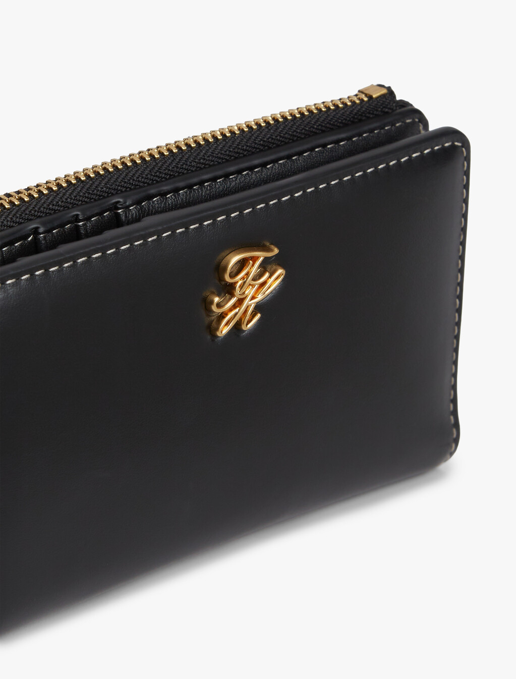 草書風 Monogram 標誌皮革對摺式銀包, Black, hi-res