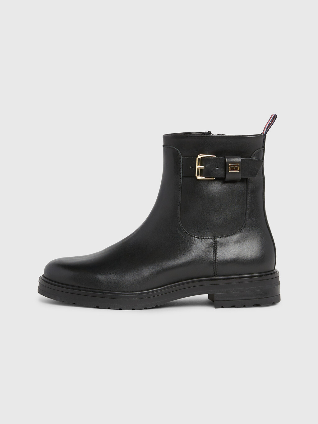 Belt Detail Leather Boots, Black, hi-res