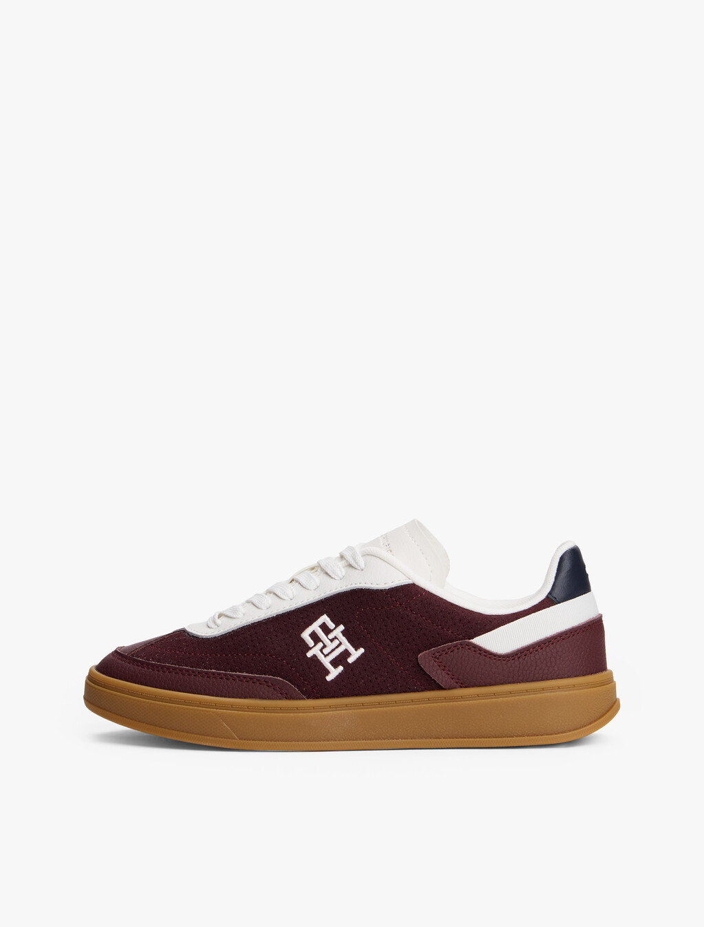 TH Monogram 拼色運動鞋, Burgundy Velvet/Ecru, hi-res