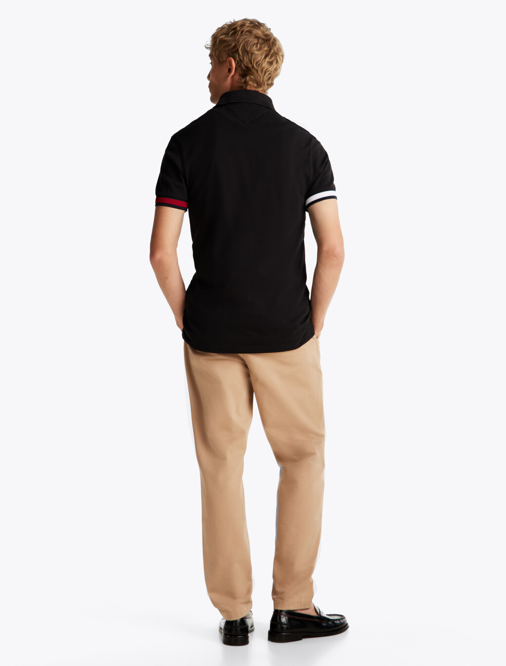 Flag Cuff Slim Polo, Black, hi-res