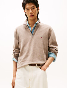 French Rib Knit 1/4 Zip Sweater, Coastal Taupe Heather, hi-res