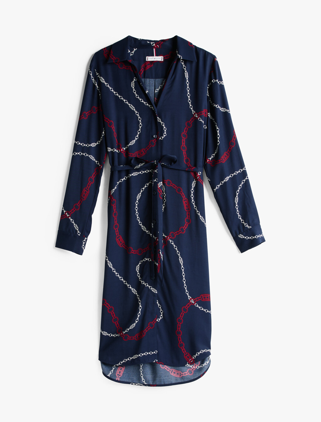 Viscose Shirt Dress, Flag Chain Wave/ Navy, hi-res
