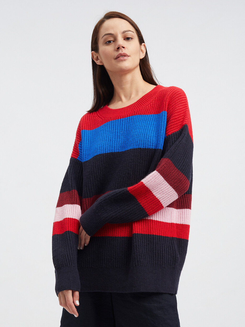 Vibrant Stripe Crewneck Sweater, Dsrt Sky Clsc Pink Stripe, hi-res