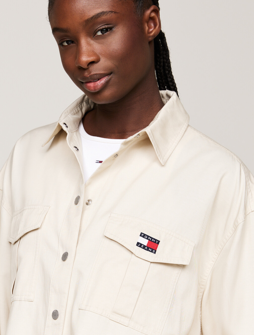 Oversized Cargo Pocket Overshirt, Newsprint, hi-res