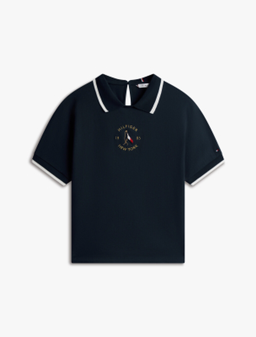 動感旗幟刺繡圓領 Polo 衫, Dark Night Navy, hi-res