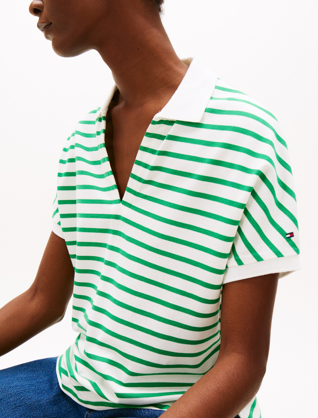 Relaxed Polo Shirt, Ecru/Radiant Green Stp, hi-res