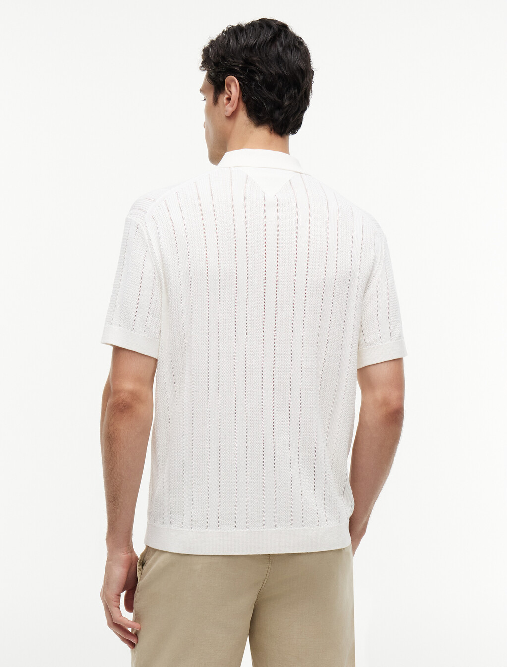 Relaxed Pointelle Short Sleeve Shirt With Linen, Ivory Petal, hi-res