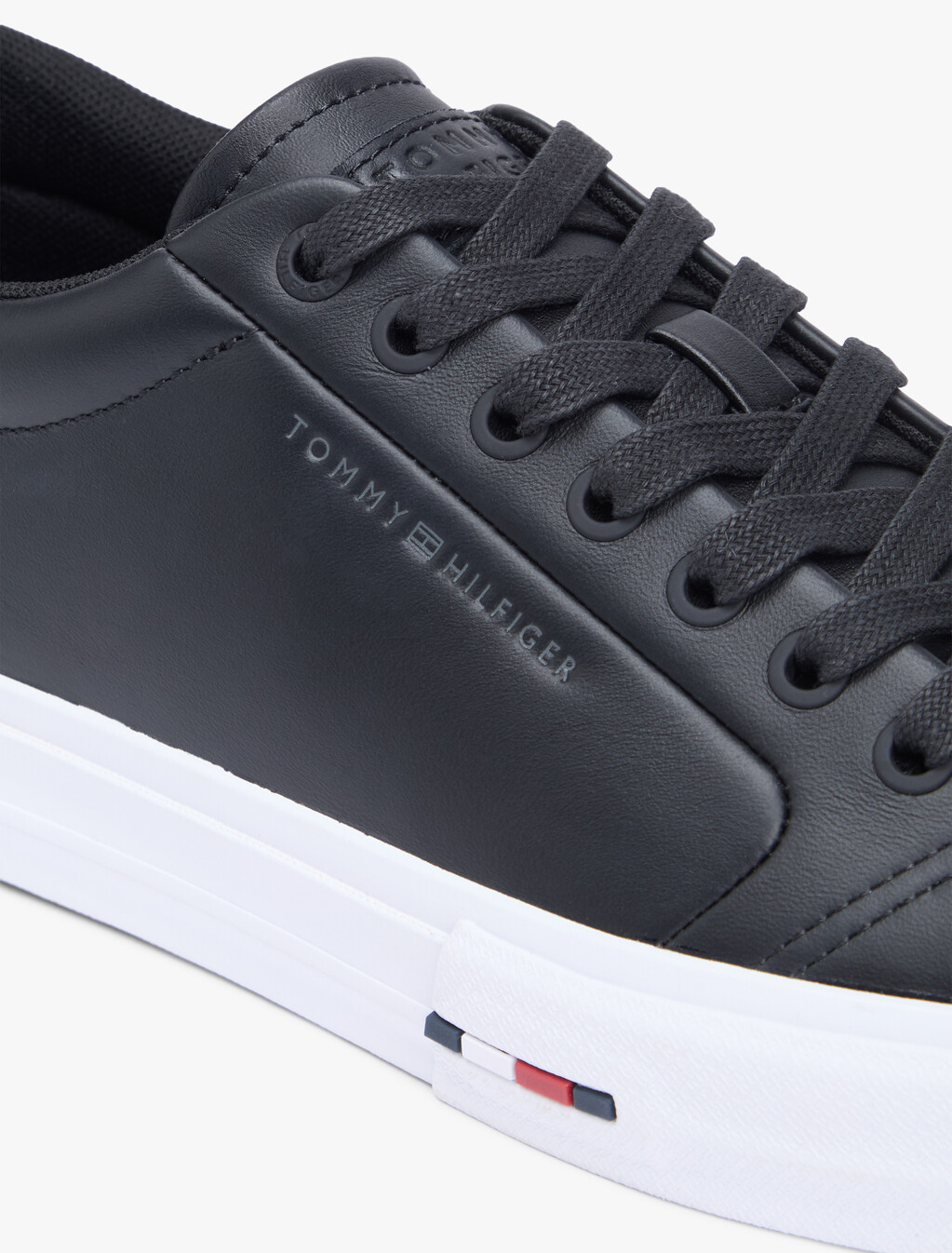Contrast Midsole Debossed Leather Trainers, Black, hi-res