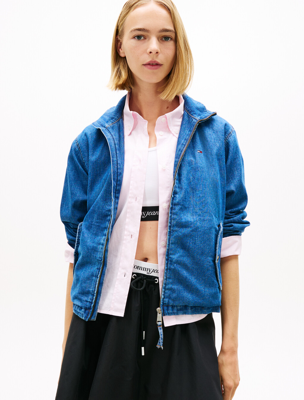 Zip-Thru Chambray Denim Jacket, Denim Medium, hi-res