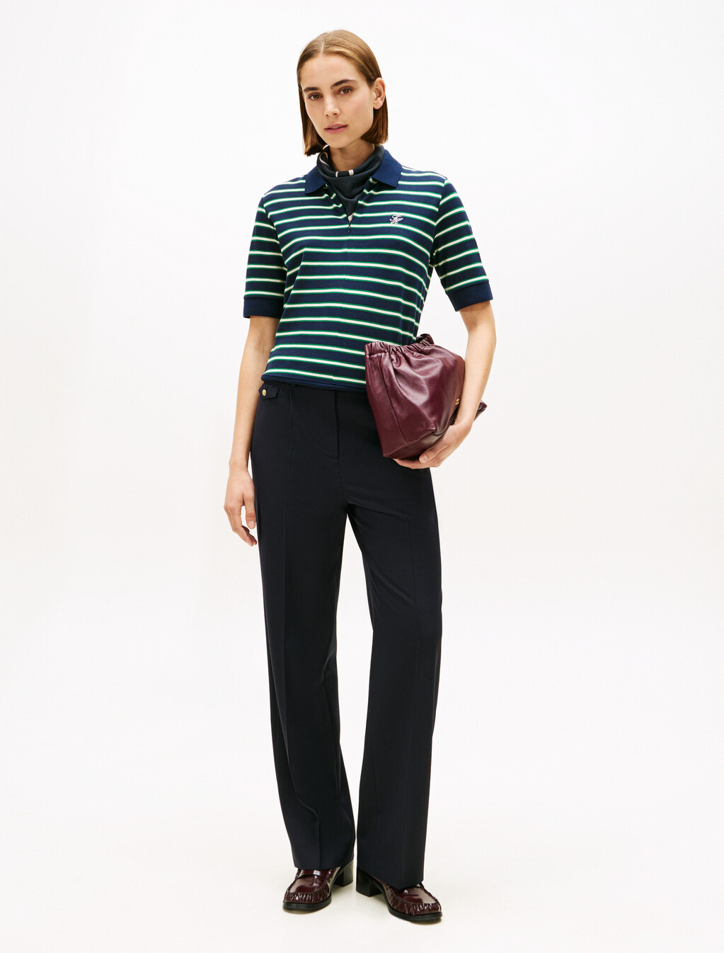 Regular Fit Pique Zip Polo Shirt, Navy/Nouv Green/Calico Multi Stp, hi-res