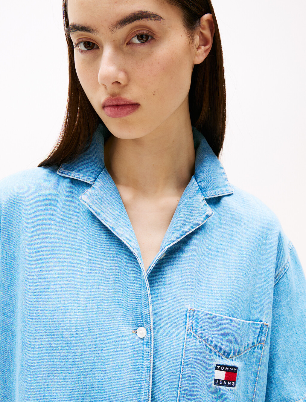 Relaxed Mini Denim Shirt Dress, Denim Light, hi-res