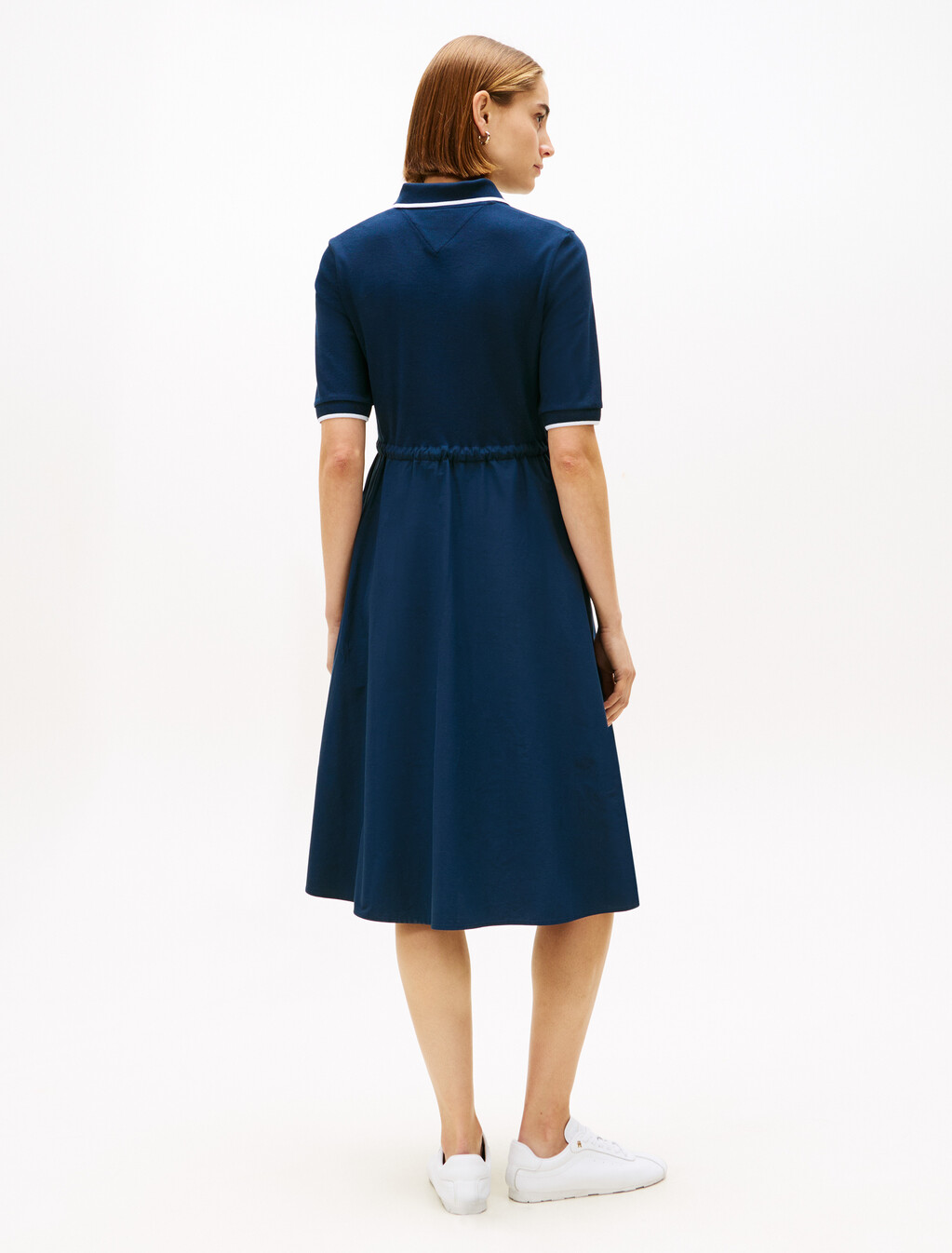 Mixed Media Midi Polo Dress, Dark Night Navy, hi-res