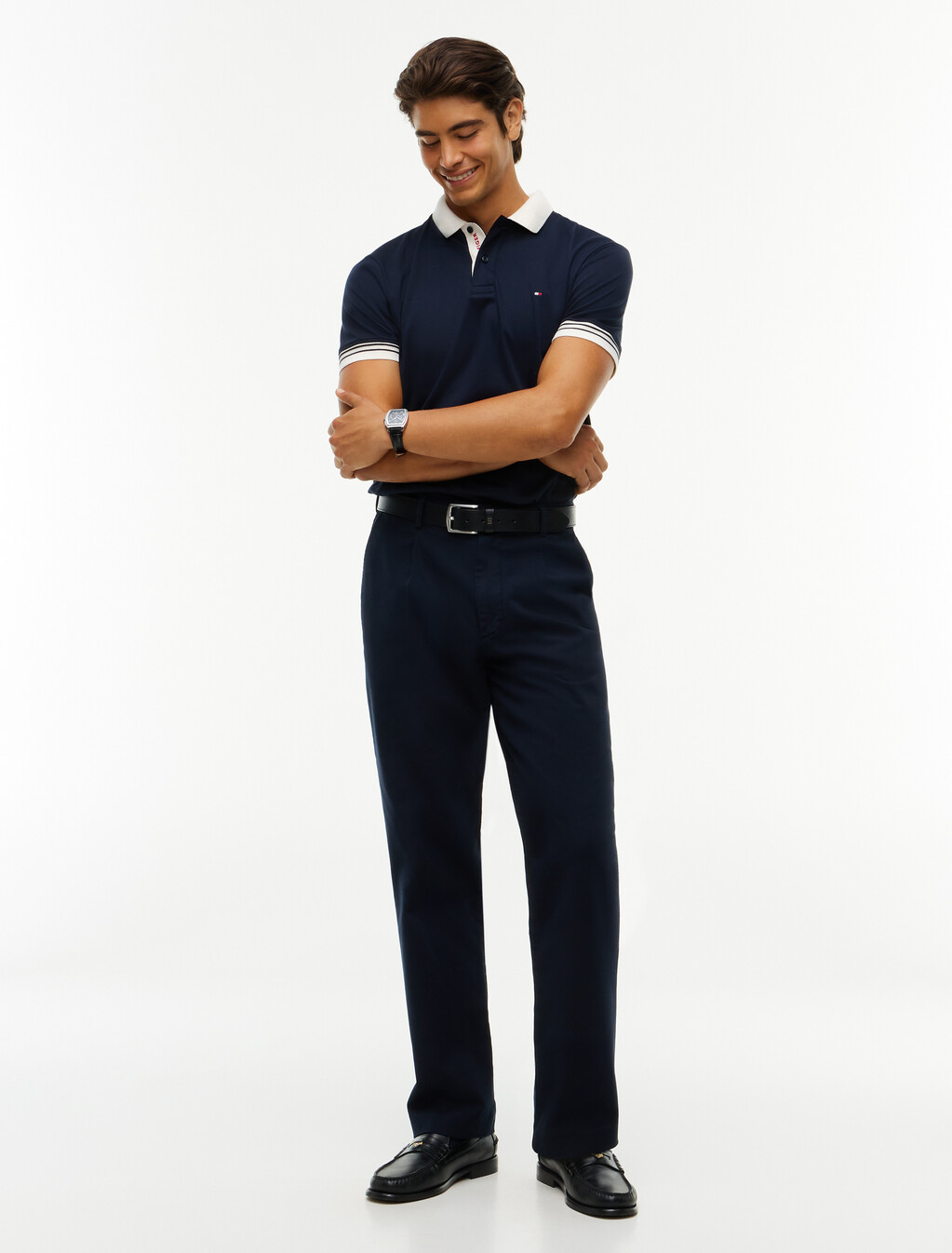 Regular Fit Interlock Contrast Polo Shirt, Navy Blue, hi-res