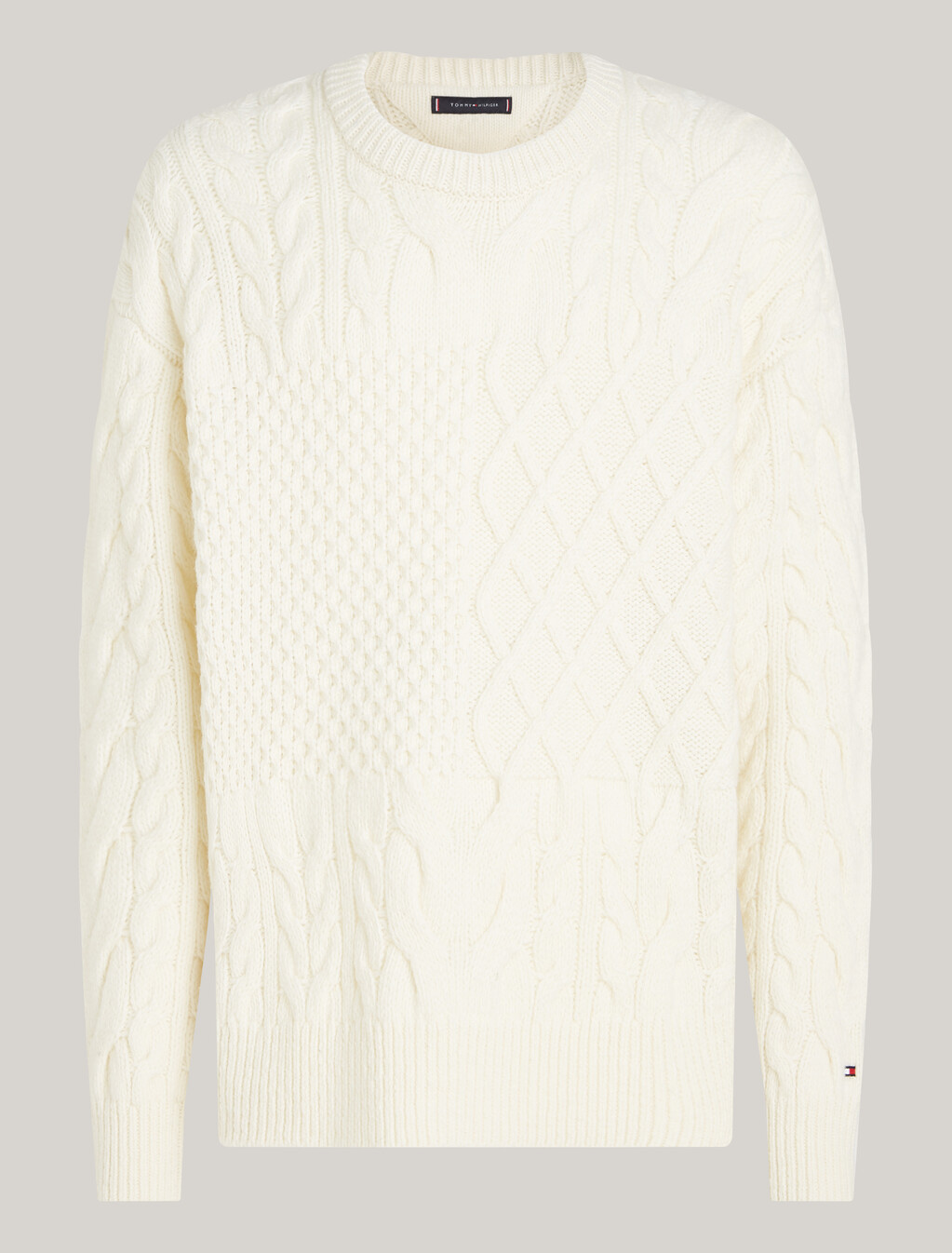 Wool Rich Cable Knit V-Neck Jumper, Ivory, hi-res