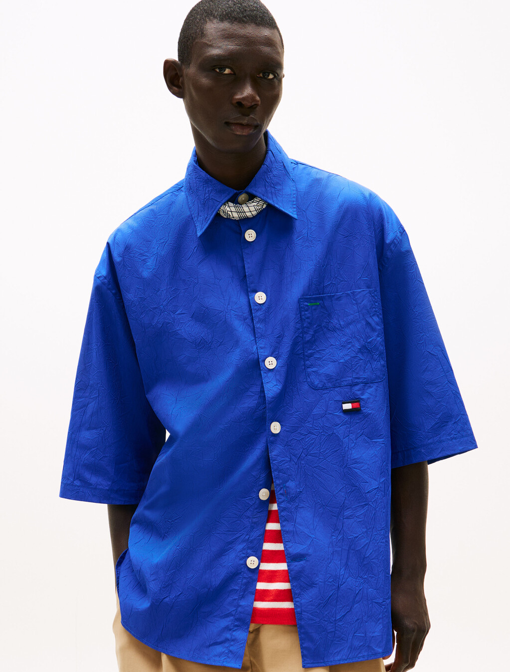 The Runway Collection Oversized Crinkle Shirt, Brave Blue, hi-res