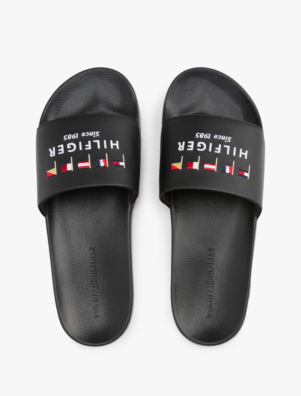 Flag Embroidery Pool Slides, Black, hi-res
