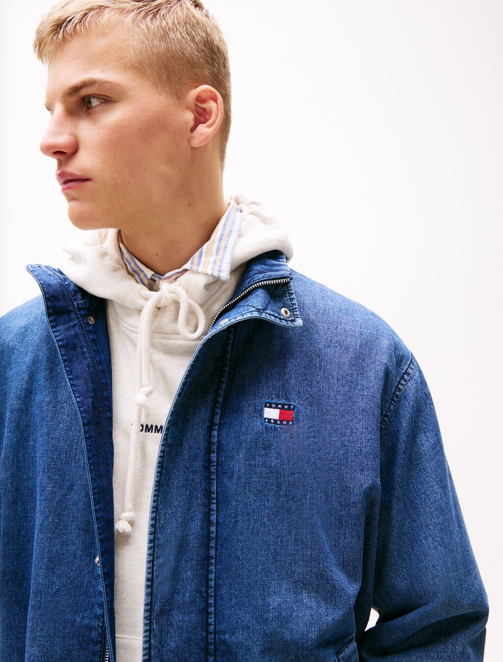 Chambray Logo Collar Jacket, Denim Medium 01, hi-res