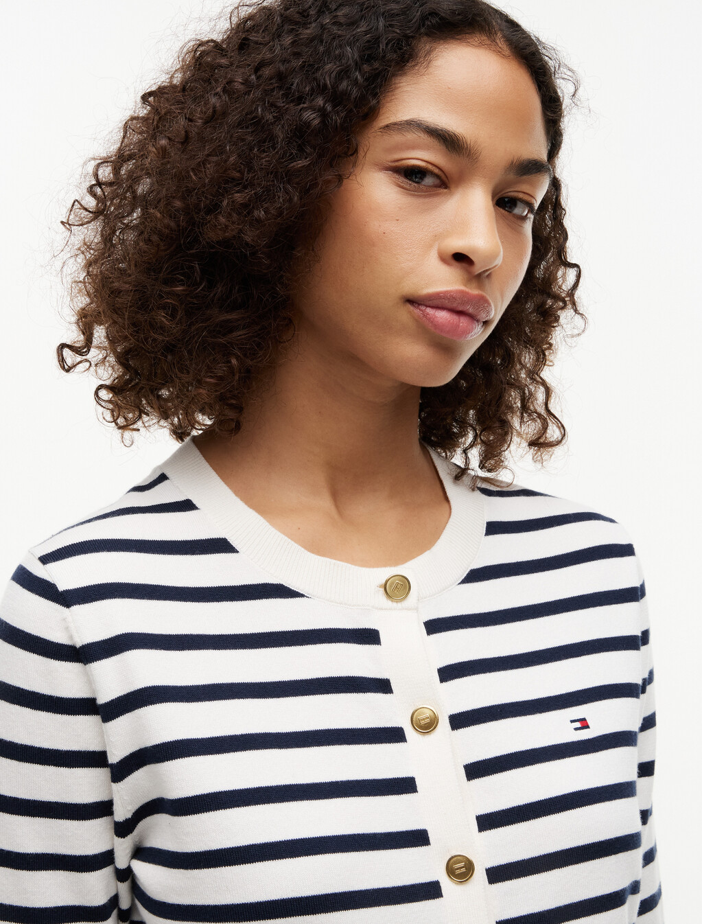 Jersey Crew Neck Cardigan, Ivory Petal/ Dark N Navy Breton Stp, hi-res