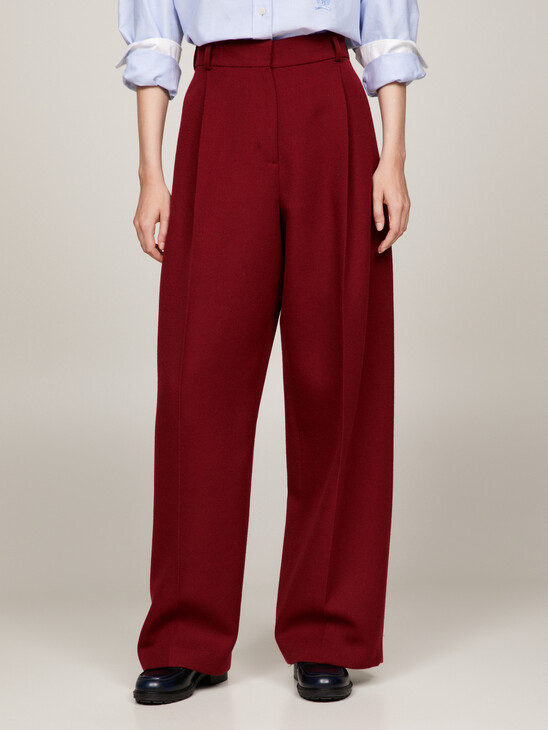 Textured Wool Chino Wide Leg Trousers