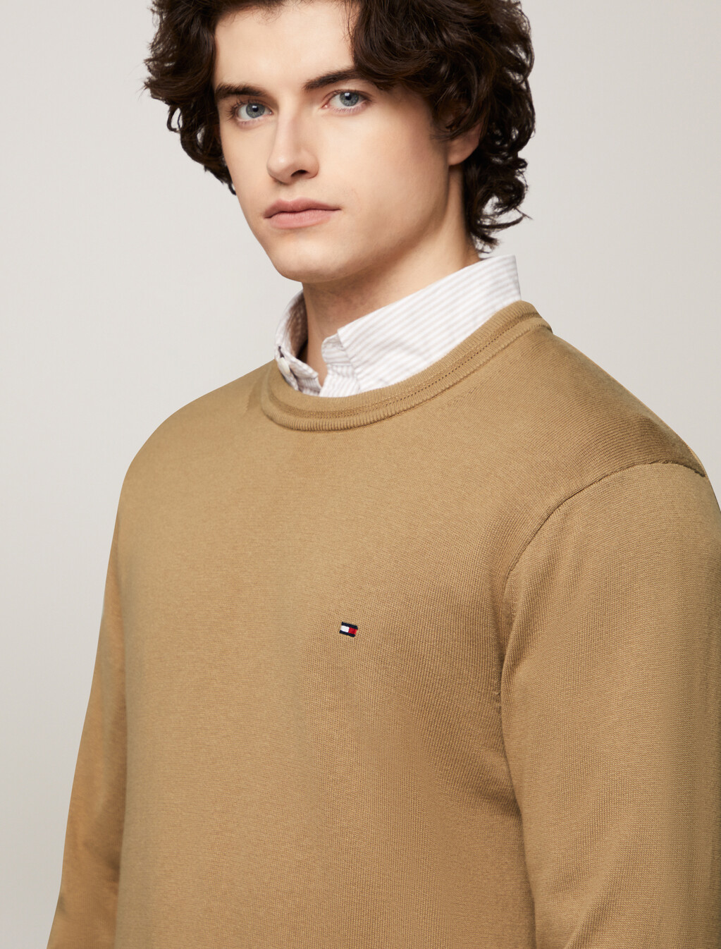 Cotton Silk Crewneck Sweater, Safari Canvas, hi-res