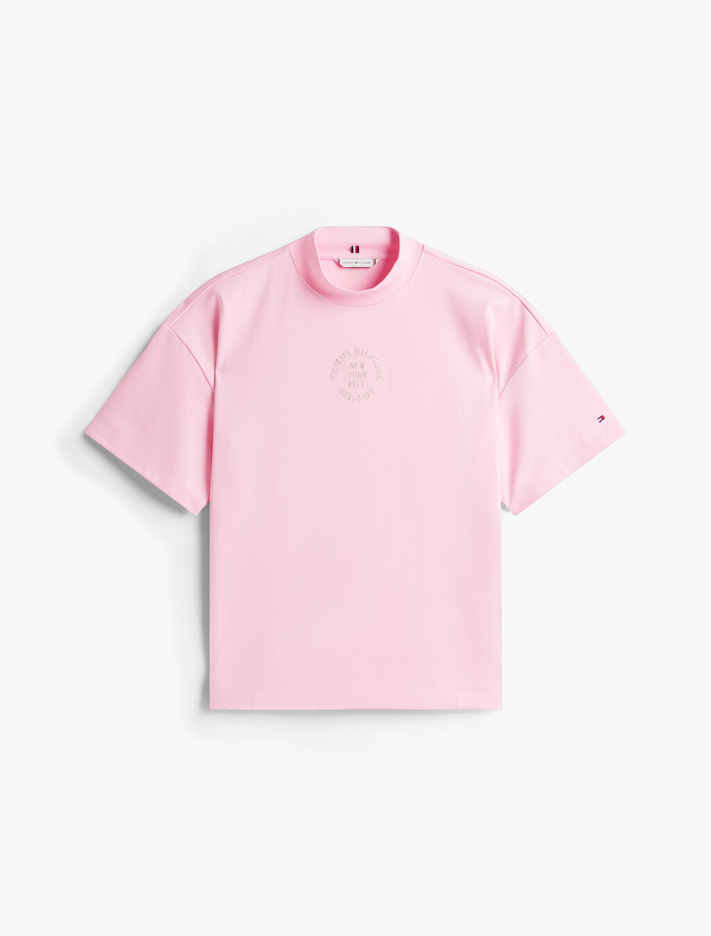 圖章印花寬版小高領 T 恤, Classic Pink, hi-res