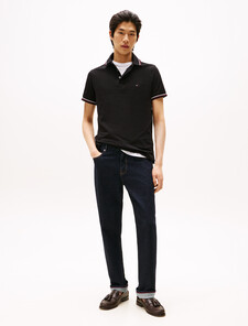 Tipped Slim Polo, Black, hi-res