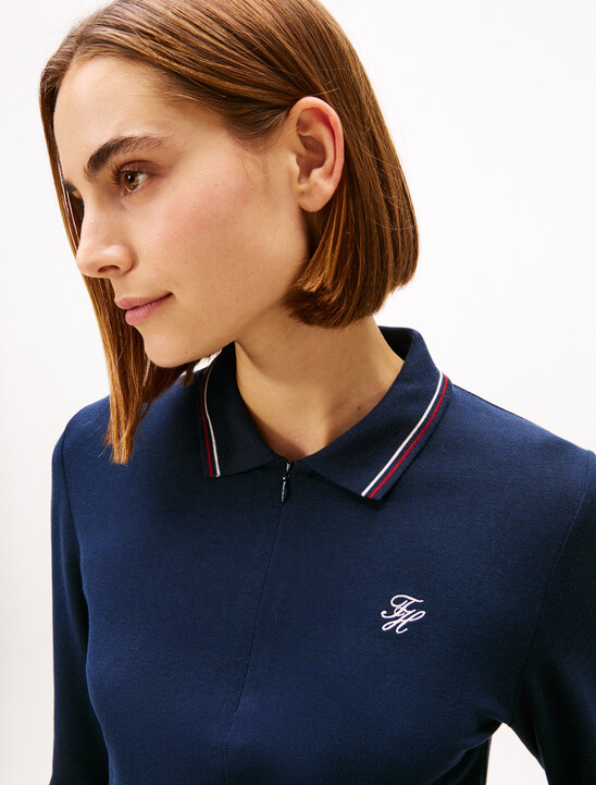 Script Logo Lyocell Zip Long Sleeve Polo