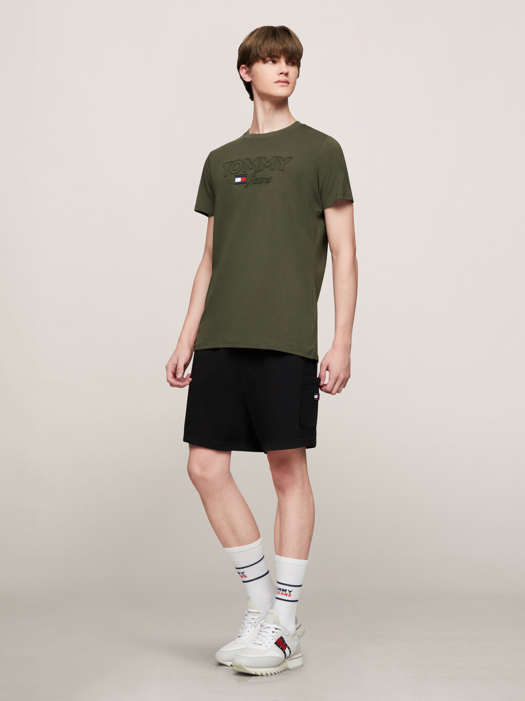 Debossed Tommy Logo T-Shirt, Fatigue Green, hi-res